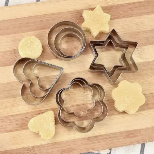 Cookie Cutters Shapes Baking Set12PCS Flower, Round, Heart, Star Shape.