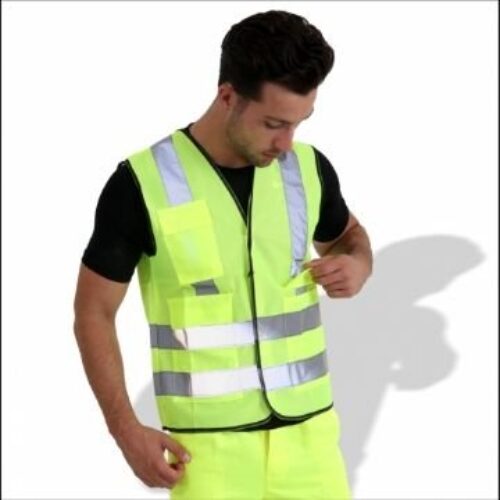 KF007 Fluorescent Fabric Reflective Vest With Pocket