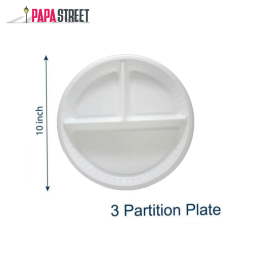 3 Partition Disposable Plastic Plates – Food Grade Pack of 50